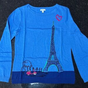 Talbots Vibrant Blue Sweater with Eiffel Tower and Heart